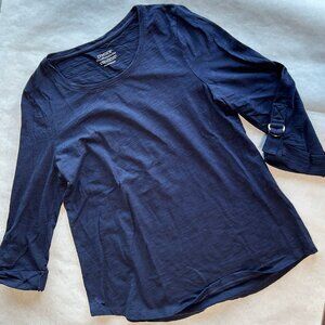 CHICO'S Cotton Modal  the ultimate Tee Blue 3/4 Sleeve SZ SM (or 0) Excellent